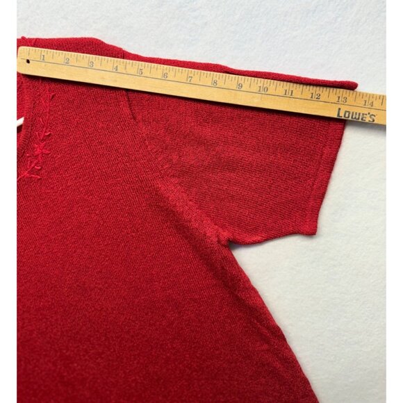 Vintage Sag Harbor Red Knit Sweater Top Short Sleeve Round Neck - Picture 6 of 7
